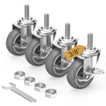 HOLKIE Caster Wheels 3 inch Locking Stem Casters, 3/8" -16 x 1-1/2" (Stem Diameter 3/8", Stem Length 1-1/2") Threaded Stem Casters Swivel Casters Set of 4 Heavy Duty Castors, Gray Caster for Furniture