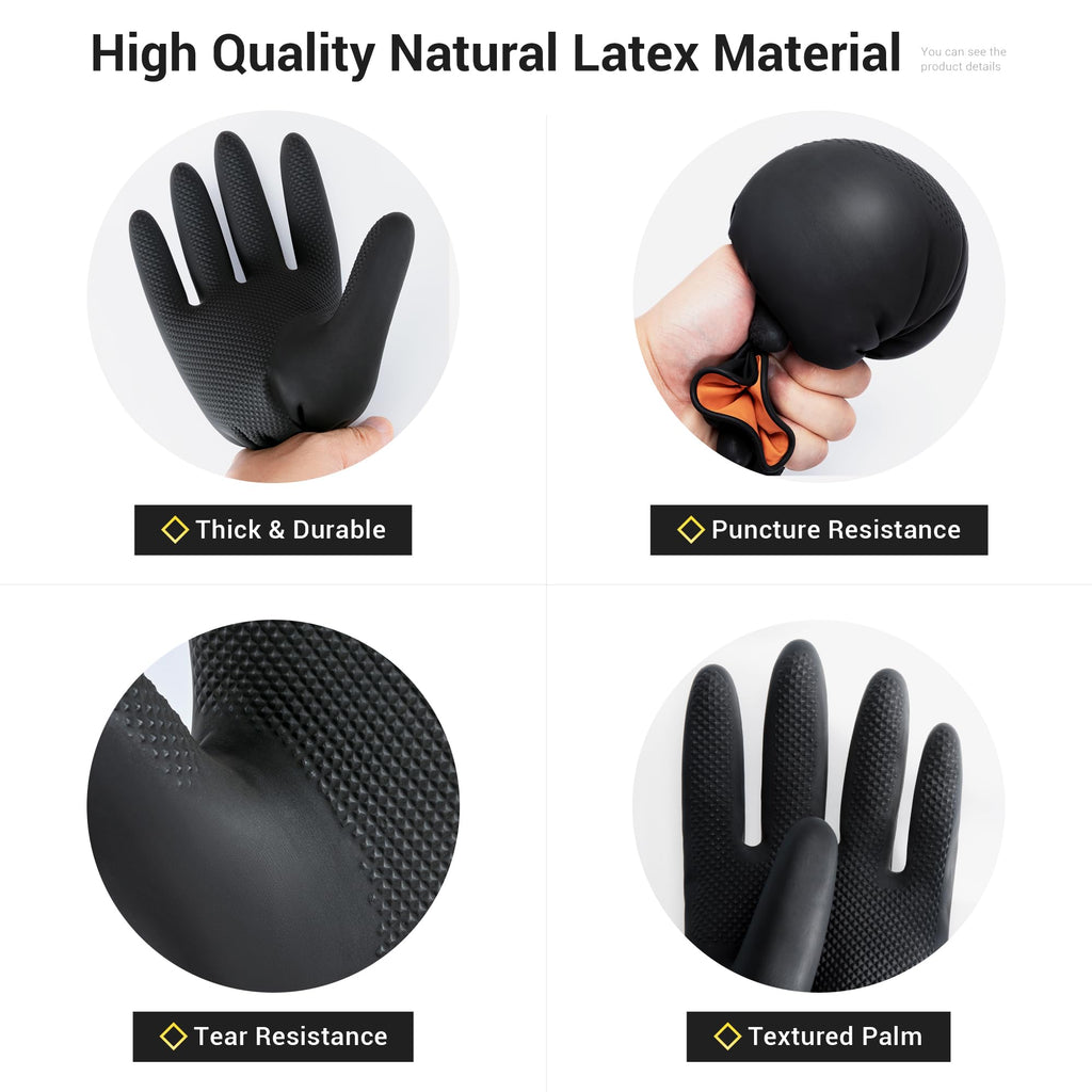 ThxToms 3 Pairs Dishwashing Gloves, Reusable Latex Cleaning Gloves for Housework Kitchen Bathroom, Durable Flexible & Anti-slip, Smooth Comfortable Lining, Extra Large, Black