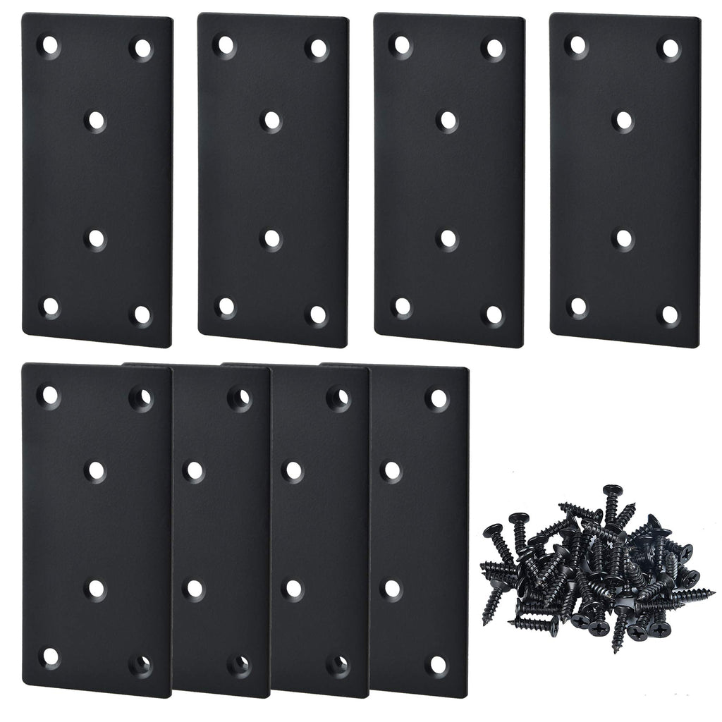 Worldity 8 Pcs Metal Flat Straight Brace Bracket, 3.94 x 1.97 Inches Stainless Steel Braces Brackets, Joining Plate for Wood Furniture Fence Fastening with Screws, Fixing Corner Brace