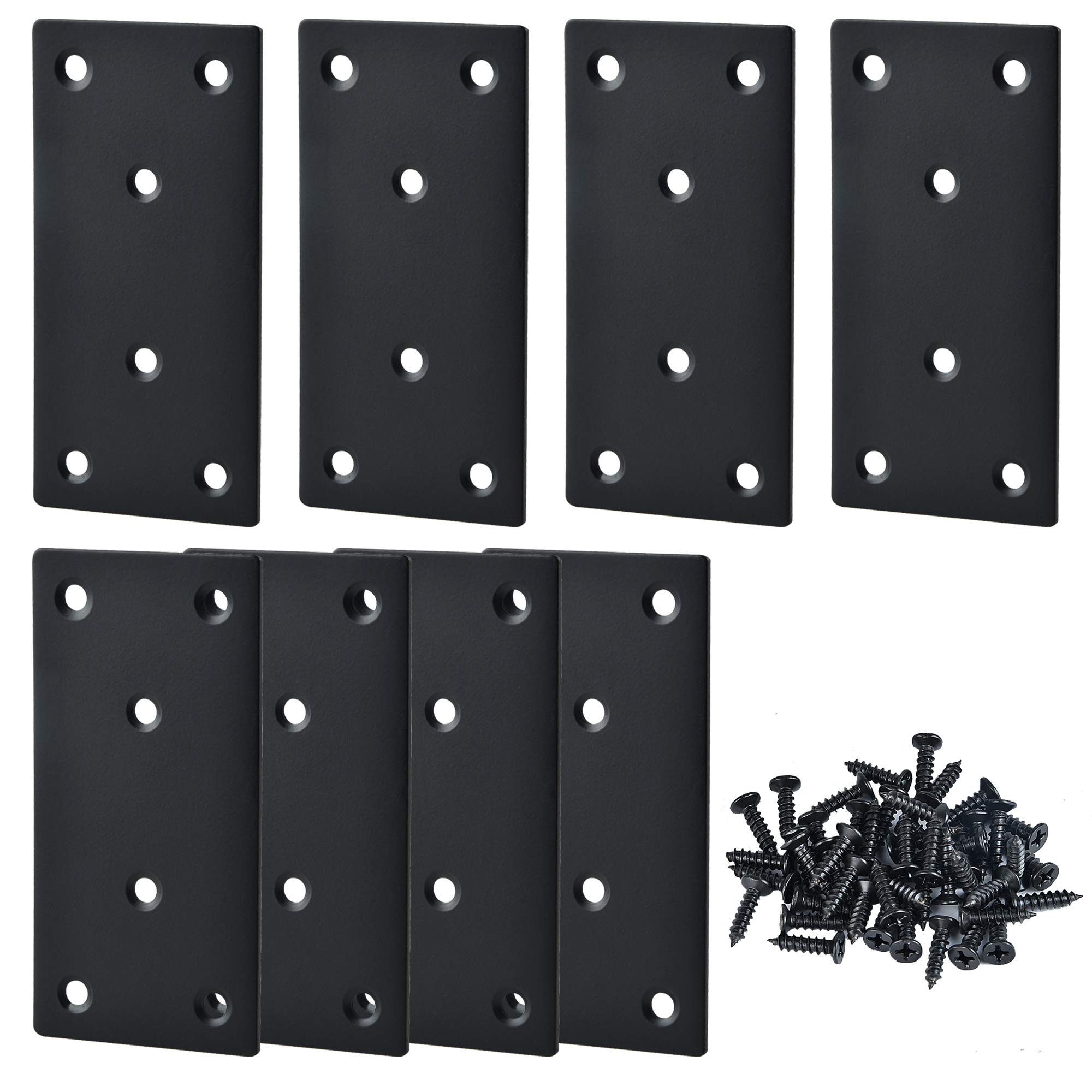Worldity 8 Pcs Metal Flat Straight Brace Bracket, 3.94 x 1.97 Inches Stainless Steel Braces Brackets, Joining Plate for Wood Furniture Fence Fastening with Screws, Fixing Corner Brace
