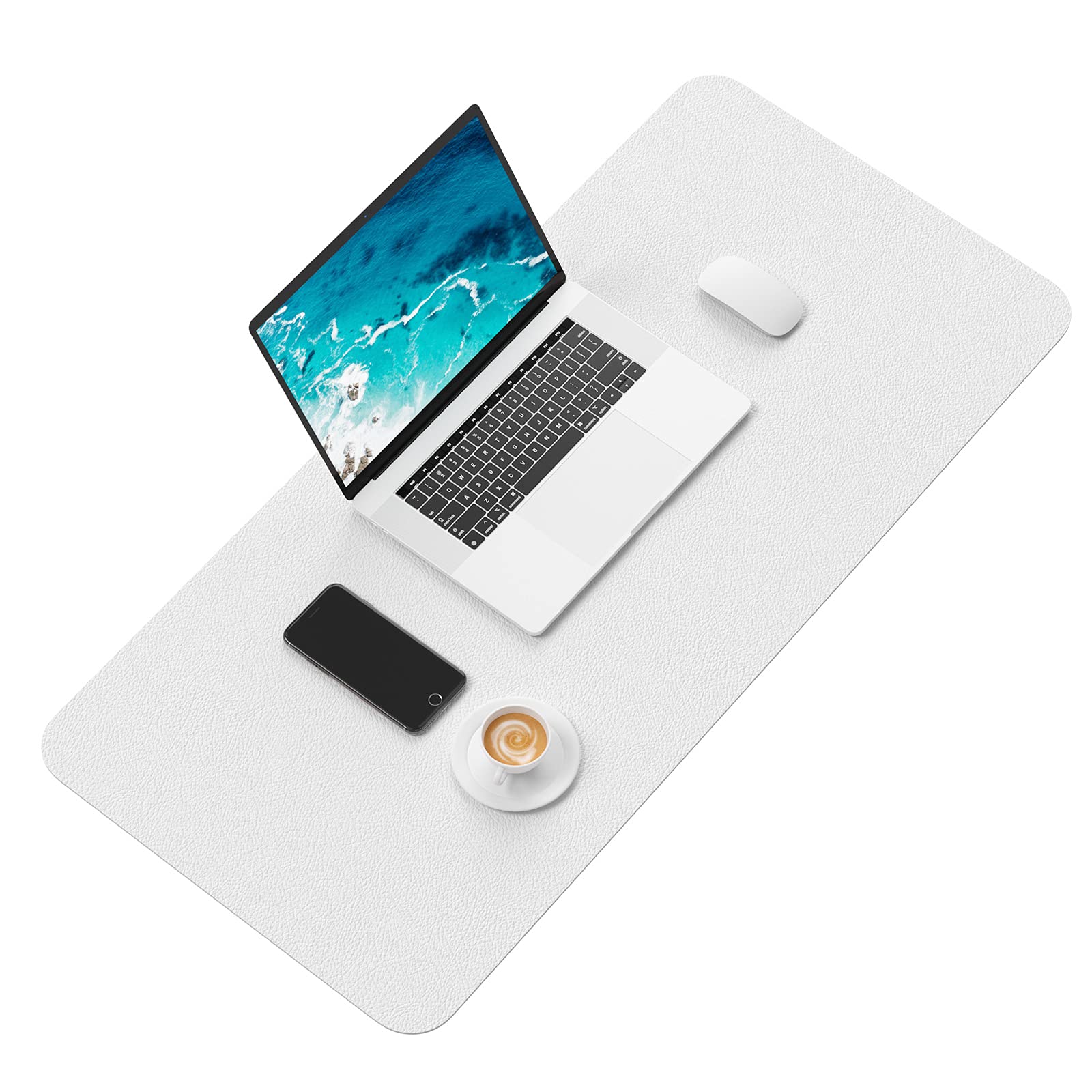 Hsurbtra Desk Pad, 30" x 14" PU Leather Desk Mat, XL Extended Mouse Pad, Waterproof Desktop Blotter Protector, Non-Slip Ultra Thin Large Laptop Keyboard Writing Mat for Office Home, White