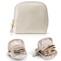 Vlando Small Travel Jewelry Case Organizer,Leather Jewelry Pouch Bags with Zipper,Portable Velvet Jewelry Organizer Bag for Earrings,Bracelets, Rings,Necklaces,Travel Essentials women,Beige