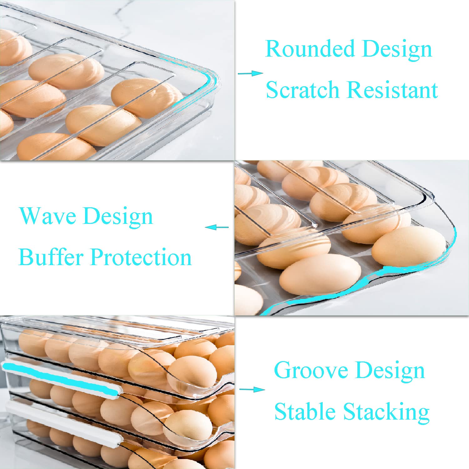 2-Tier Auto Rolling Egg Storage Container for Refrigerator, Clear Plastic Egg Tray with Lids, Large Capacity Kitchen Fridge Organizer Bin for 36 Eggs