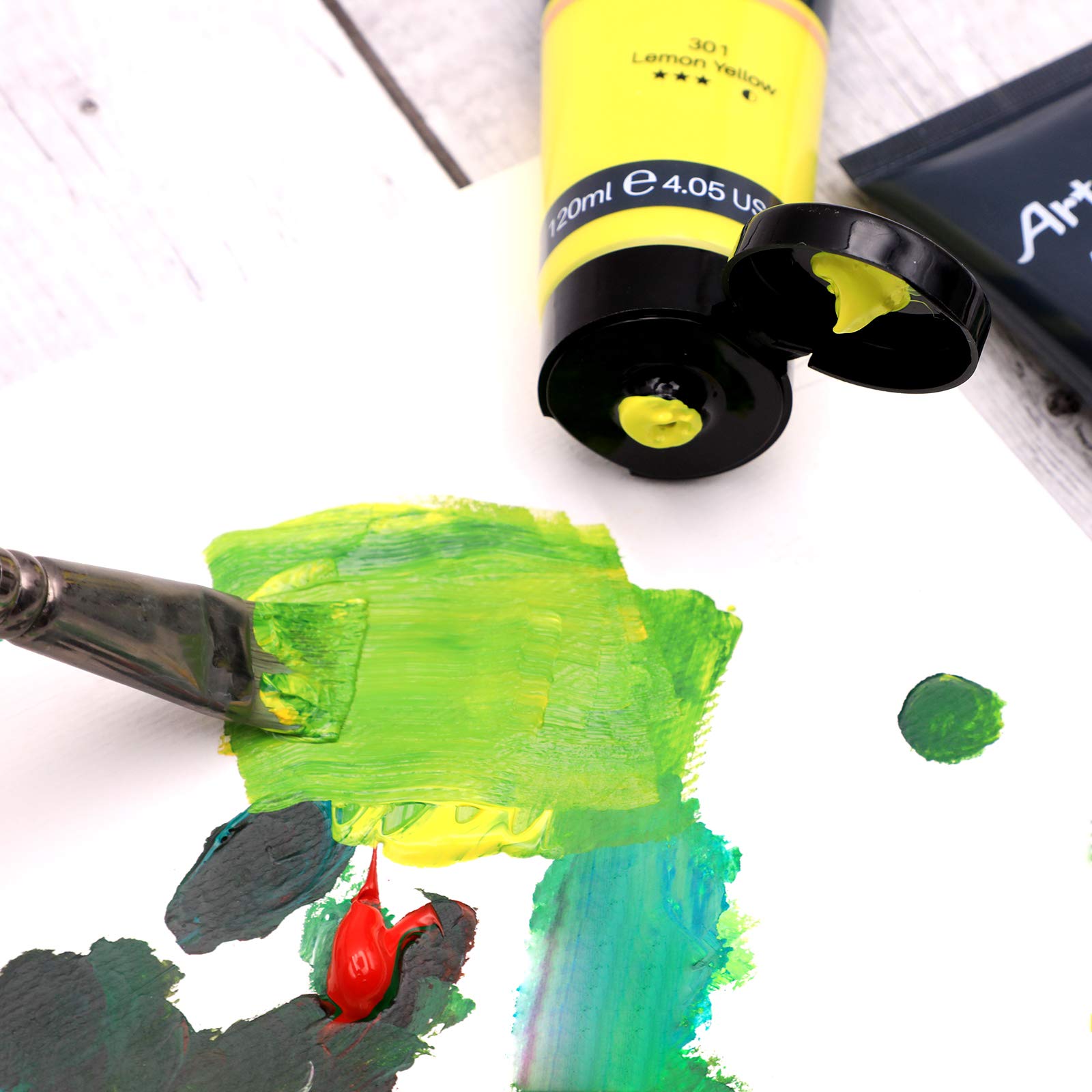 Artecho Professional Acrylic Paint Set, 8 Primary Colors (120ml / 4.05oz) Tubes, Art Craft Paints for Canvas Painting, Rock, Stone, Wood, Fabric, Art Supplies for Professional Artists, Adults, Students, Kids