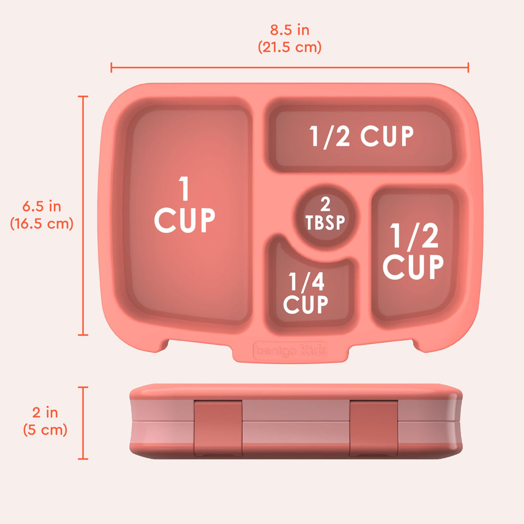 Bentgo® Kids Bento-Style 5-Compartment Lunch Box - Ideal Portion Sizes for Ages 3 to 7 - Leak-Proof, Drop-Proof, Dishwasher Safe, BPA-Free, & Made with Food-Safe Materials (Coral)