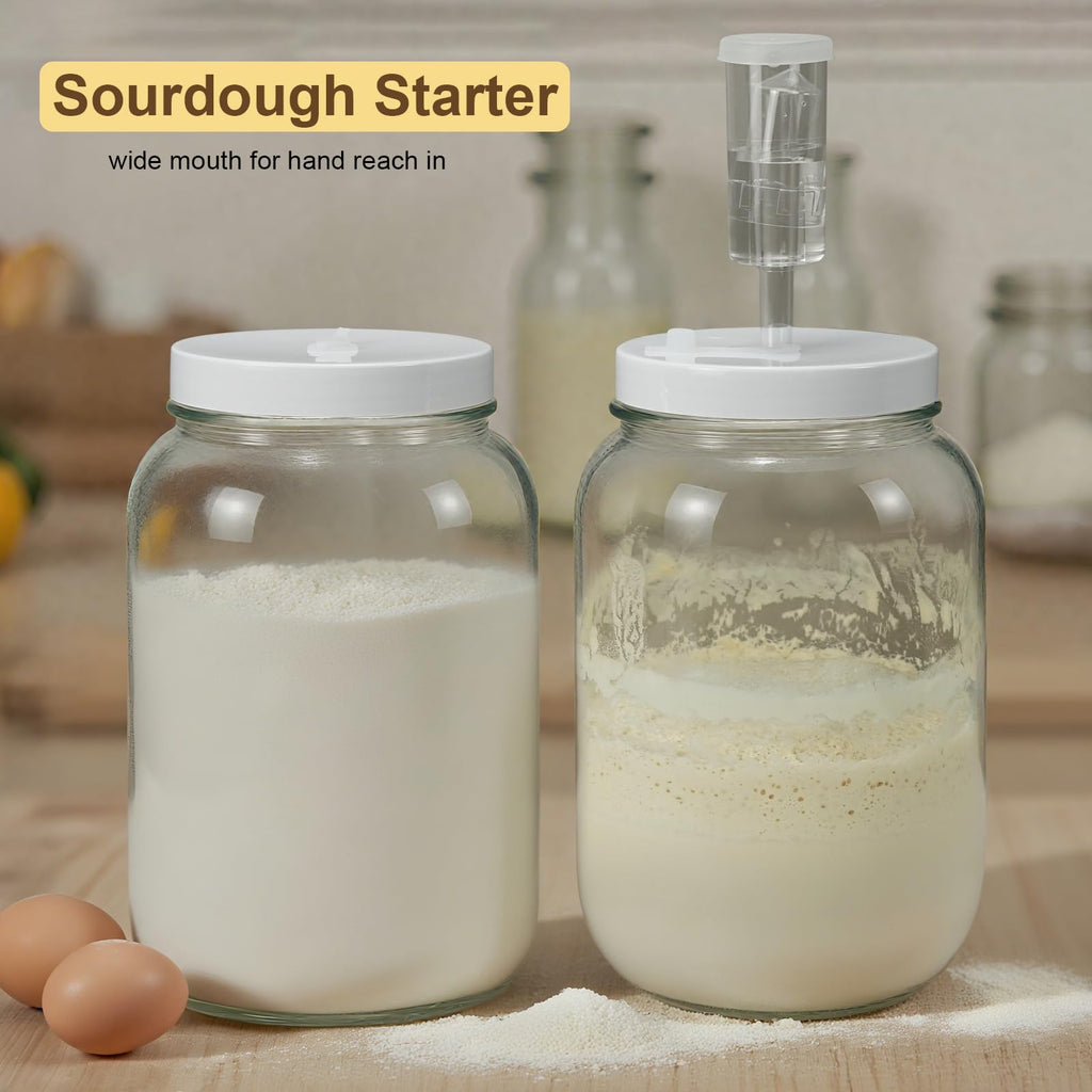 Essmilkee 1 Gallon Large Glass Fermentation Jars for Kombucha Sourdough Starter, Wide Mouth Mead Making Kit, 2Pcs Glass Canning Jars with Fermentation Lid and Airlock