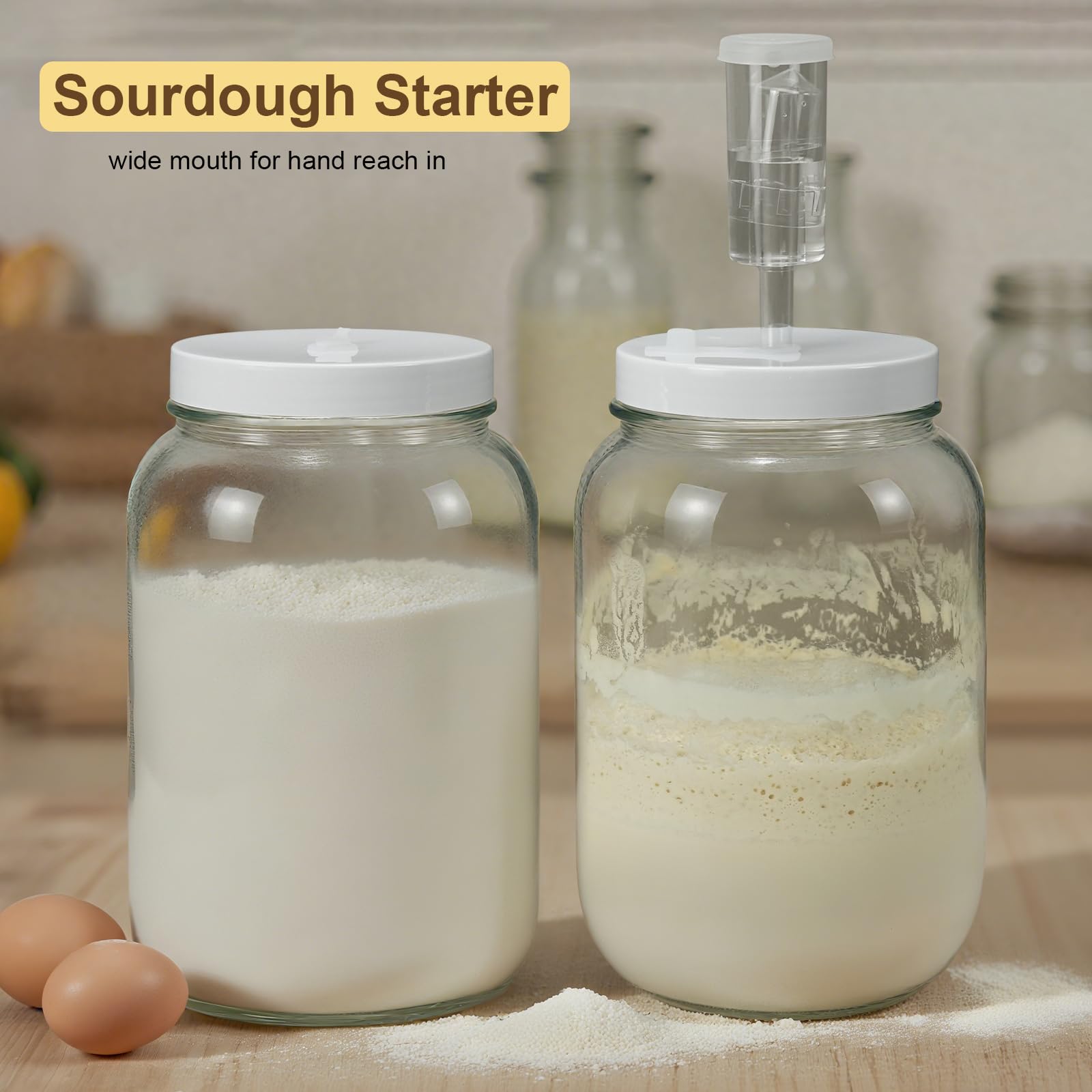 Essmilkee 1 Gallon Large Glass Fermentation Jars for Kombucha Sourdough Starter, Wide Mouth Mead Making Kit, 2Pcs Glass Canning Jars with Fermentation Lid and Airlock