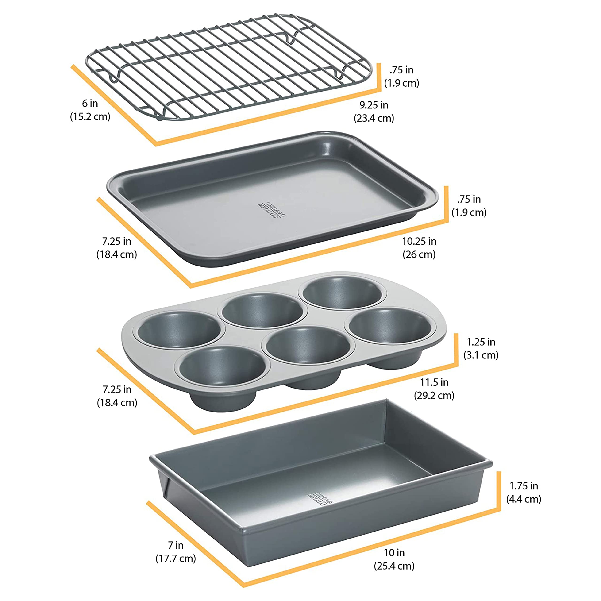 Chicago Metallic 8044 Non-Stick Toaster Oven Set, 4-Piece