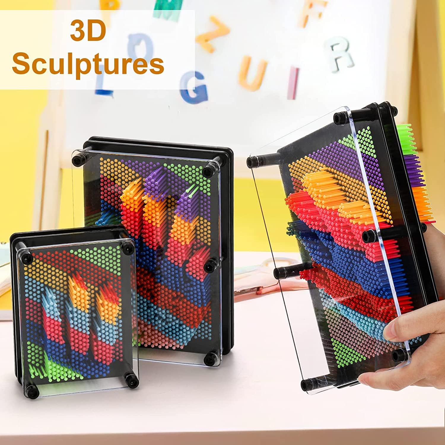 3D Pin Art Board Toy, Pin Art Sensory Toys for Autism, Sculpture Board, Creative & Sensory Art Toy for Kids & Adults, Impressive Tactile for Desk, Office & Home - Colorful Plastic,6 X 8 in