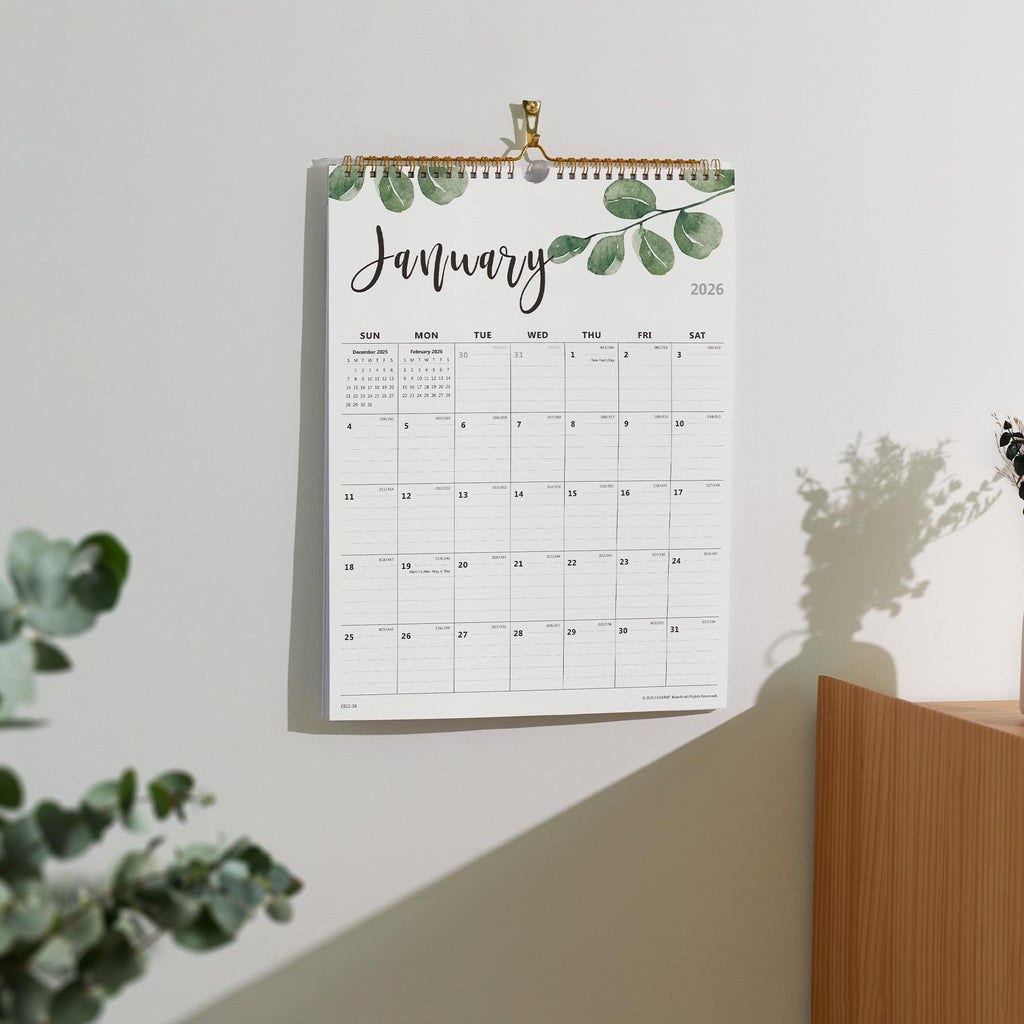 Cabbrix 2026 Yearly Monthly Wall Calendar, Runs from January 2026 to June 2027,15 x 12 Inches, Wirebound, Ruled Blocks, Greenery for Plan and Schedule in Home and School