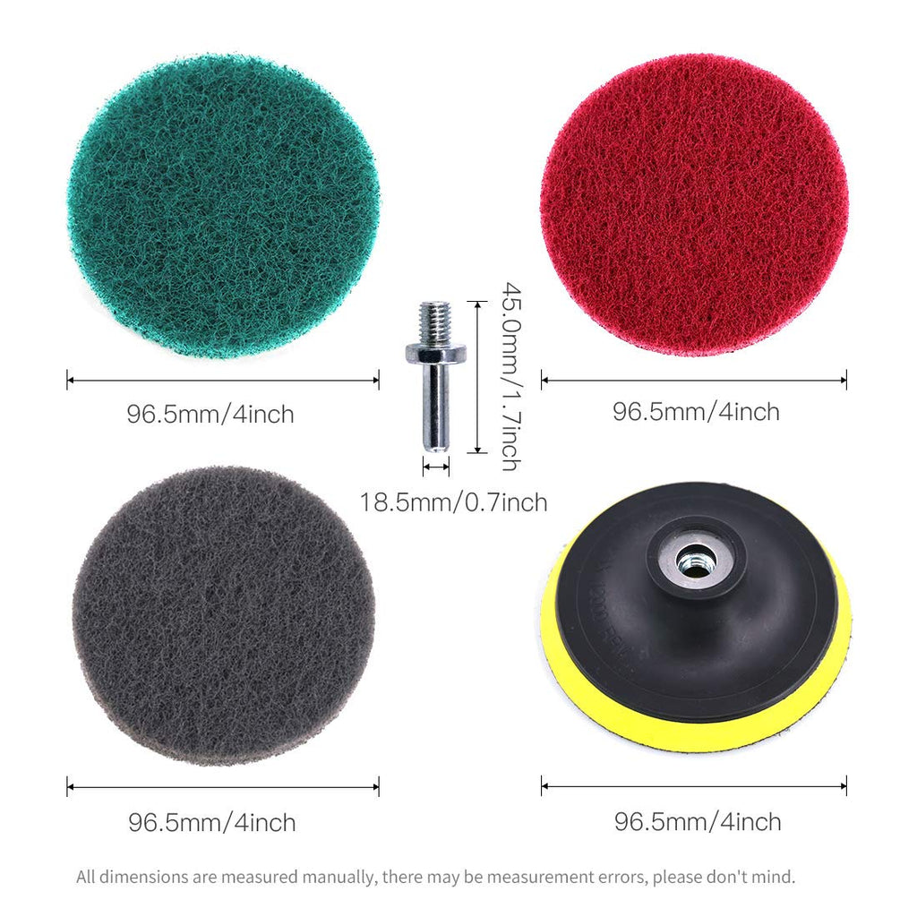 Glarks 16Pcs 4 Inch Drill Power Brush Tile Scrubber Scouring Pads Cleaning Kit with 4 Inch Disc Pad Holder for Bathroom & Kitchen Cleaning, 3 Different Stiffness (Red, Gray, Green)