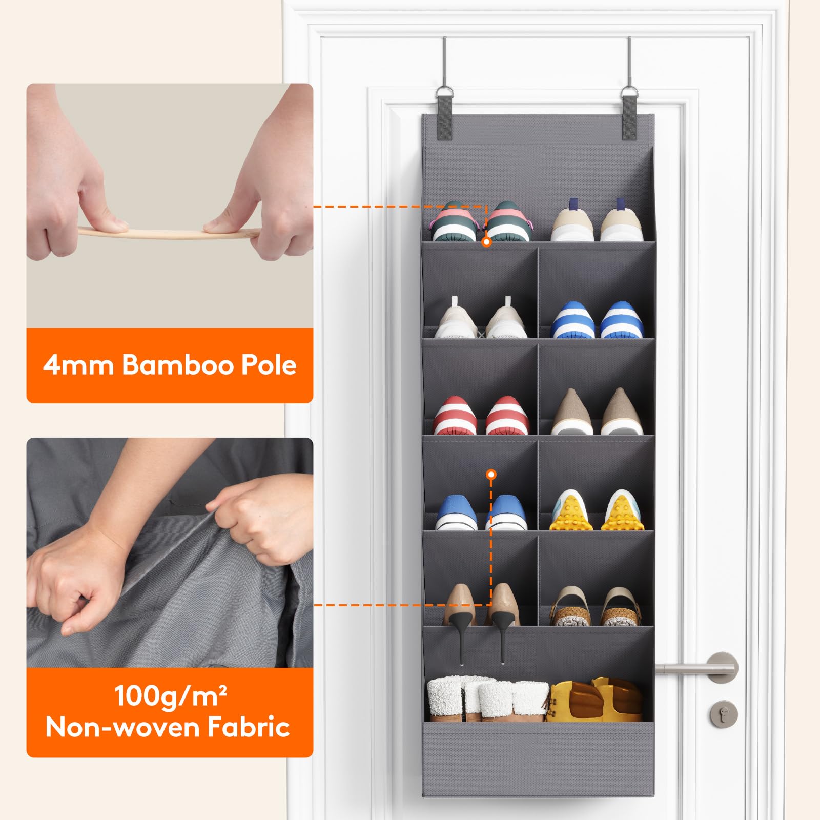 Lifewit Over The Door Shoe Organizers, Hanging Shoe Rack with 11 Large Pockets, 5 Layers Shoe Holder for Closet Door Storage Includes Boots, Toys, Water Bottles, Daily Necessities, 1 Pack, Grey