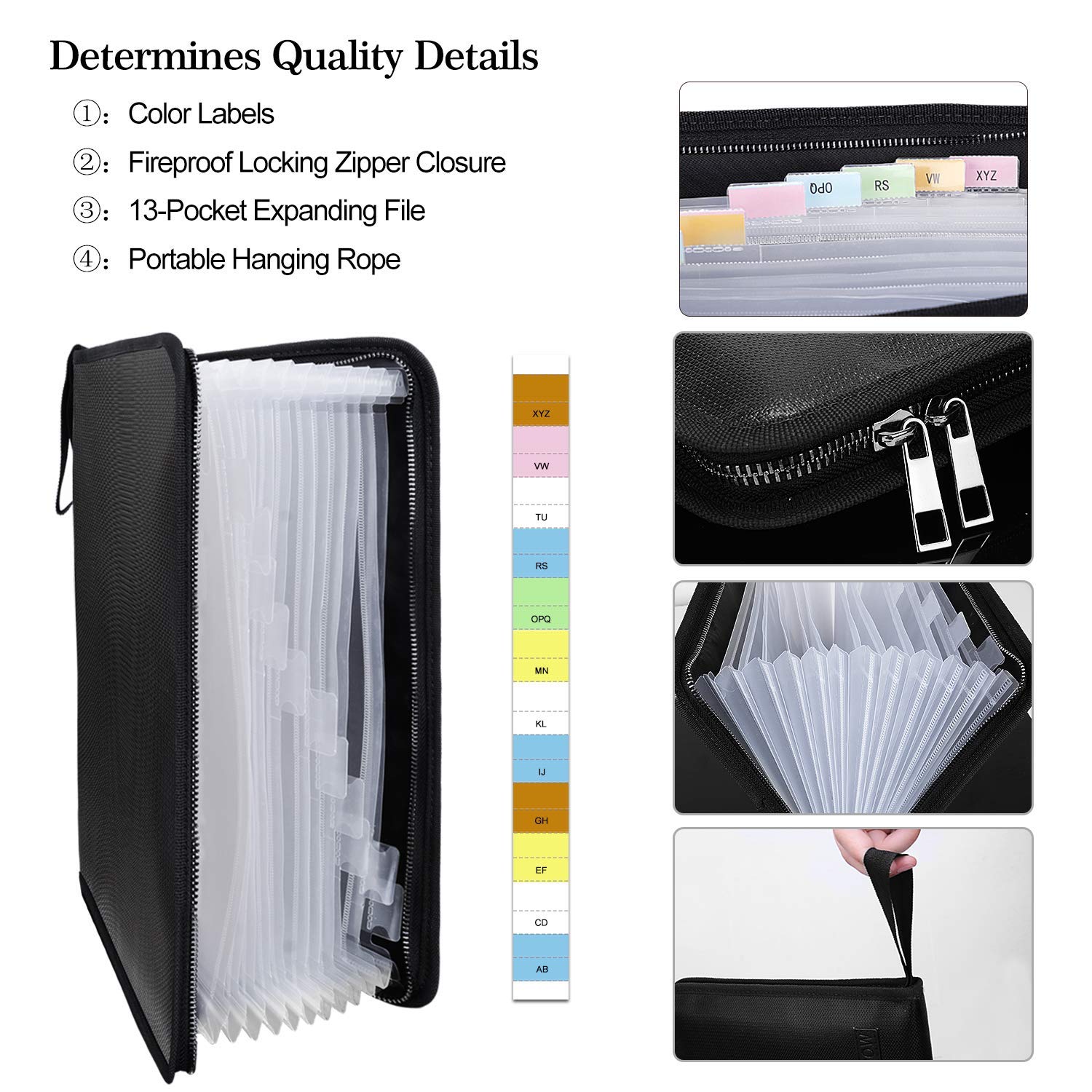 ENGPOW Fireproof File Folder Fireproof Fire and Water Resistant Money Document Bag with A4 Size 13 Pockets Zipper Closure Non-Itchy Silicone Coated Portable Filing Organizer Pouch(14.3" x 9.8")