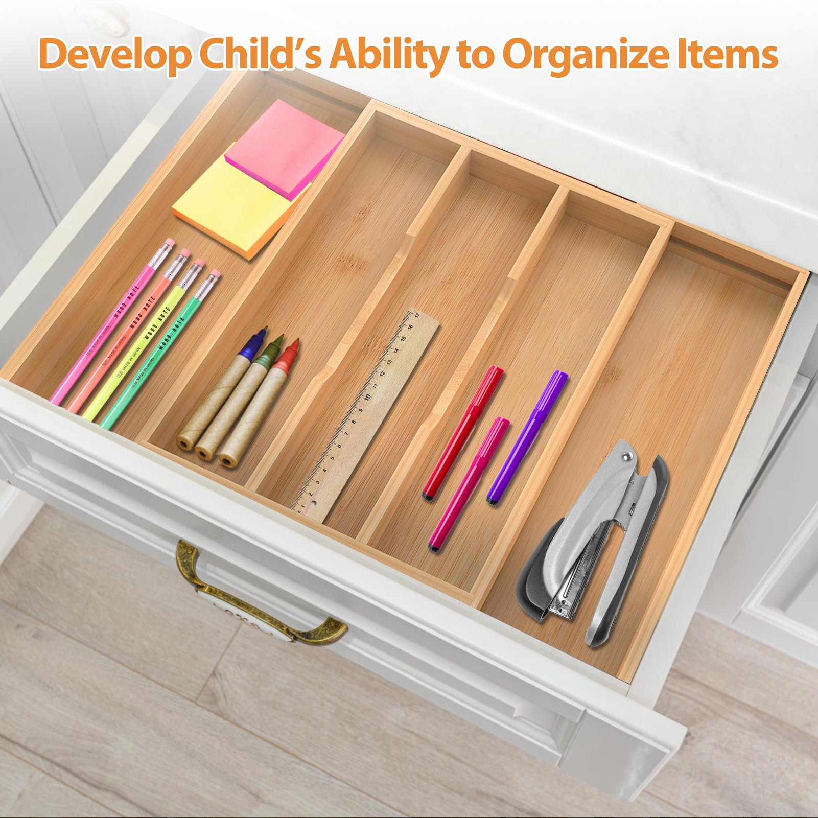 FoverOne Bamboo Expandable Kitchen Drawer Organizer, 13" to 23" Adjustable Utensils and Cutlery Tray, Wood Drawer Organizer for Silverware Flatware