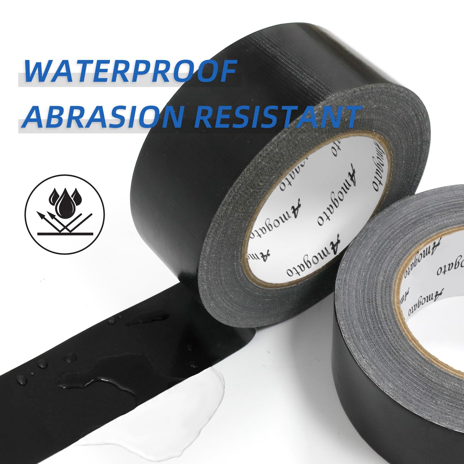 AMOGATO 3 Roll Heavy Duty Black Duct Tape-Professional Grade Outdoor Waterproof Duct Tape,Tear by Hand Design for Self-Healing, Industrial, Professional Use,30 Yards x 2 Inch