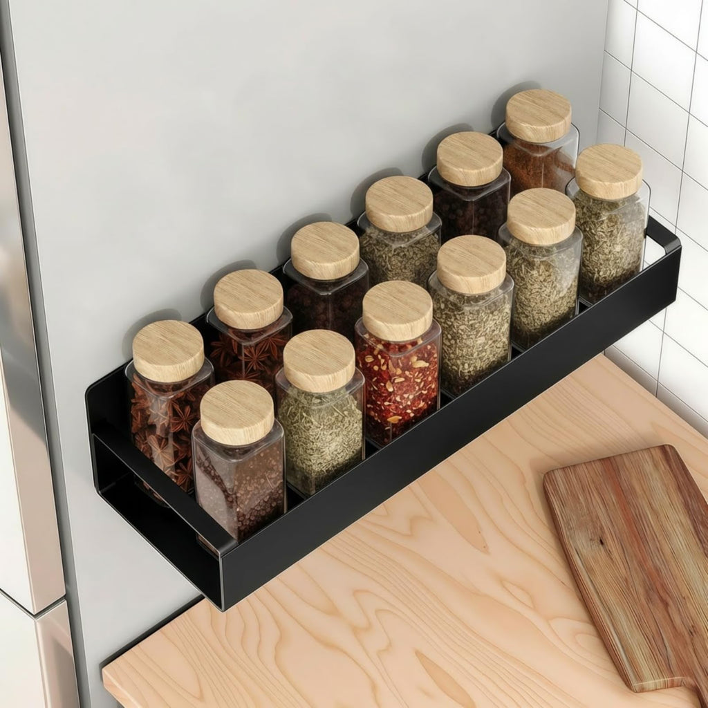 Kitchen spice rack, magnetic spice rack for fridge with paper towel holder, magnetic fridge shelf