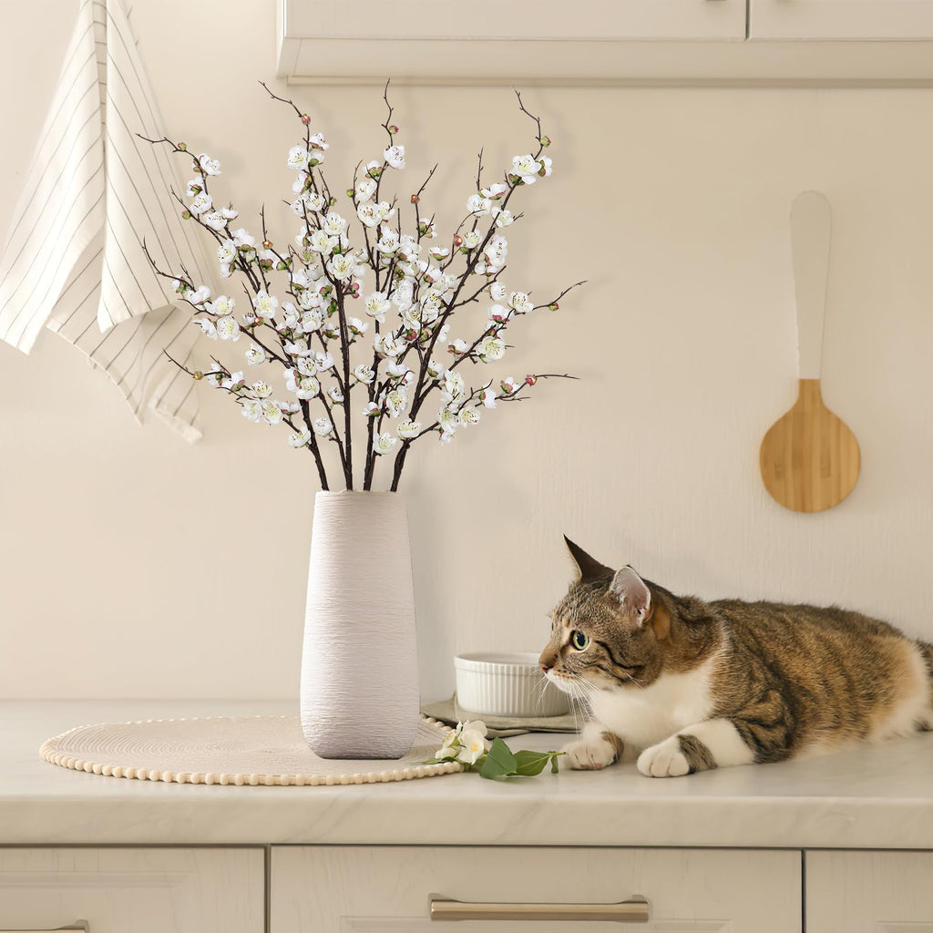 Betylifoy Artificial Plum Blossom Flowers 4Pcs Faux Silk Cherry Blossom 38" Long Stems Fake Plum Blossom Branches Artificial Silk Flower for Flowers Arrangement Wedding Home Table Decor (White, 4PCS)