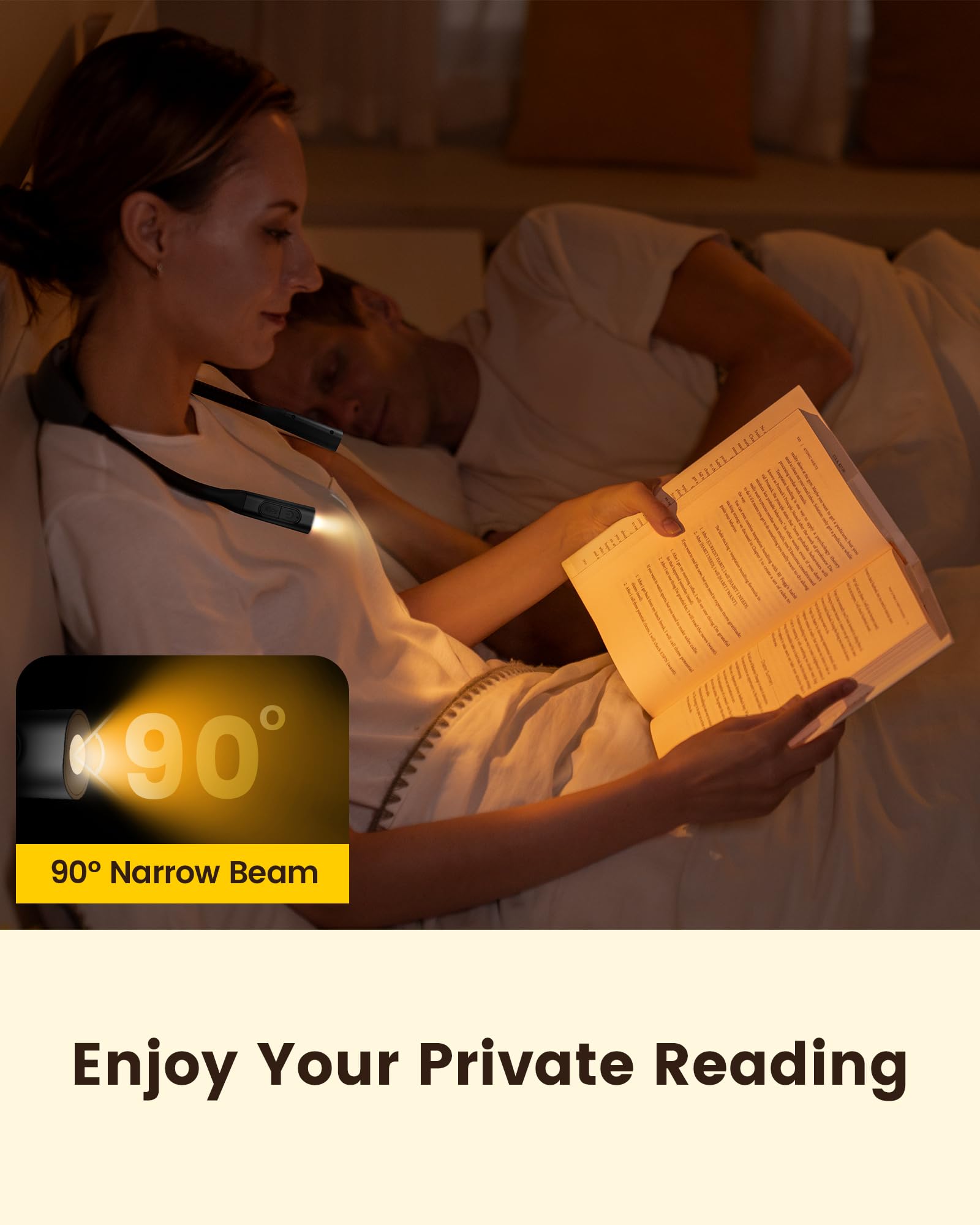 Glocusent Ergonomic Neck Light, 1200mAh 100Hrs Runtime, Eye-Caring Reading Light for Books in Bed, Stepless Colors & 5 Brightness, Rechargeable Book Light for Night Reading, Knitting, Repairing