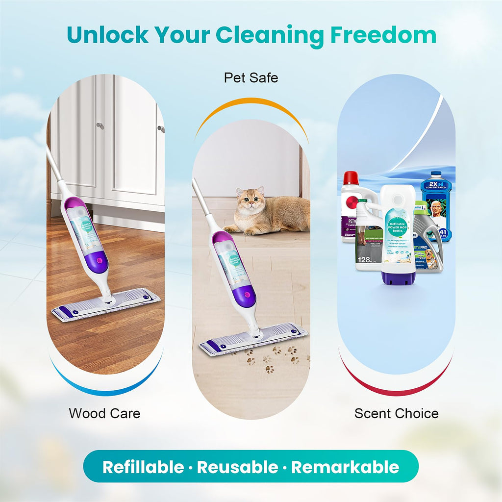 Refillable Bottle for Swiffer Power Mop, 720ML / 24 FL.OZ Reusable Solution Container, Leak-Resistant Lock, Use Any Liquid Cleaner