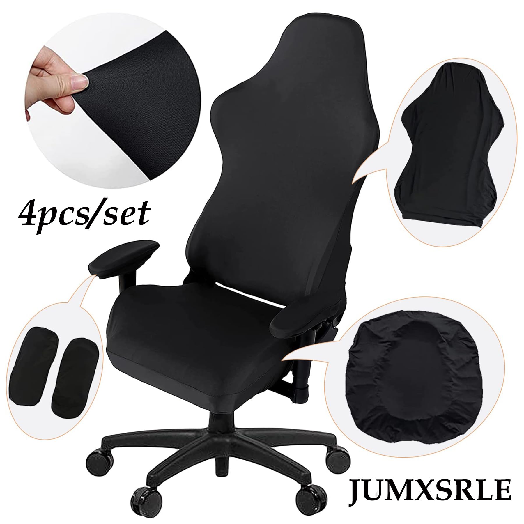 Gaming Chair Covers, Leather Computer Reclining Racing Ruffled Gamer Chair Protector, Stretchable Washable Stylish Slipcovers for Leather Computer Gamer Chair Protector (Black)