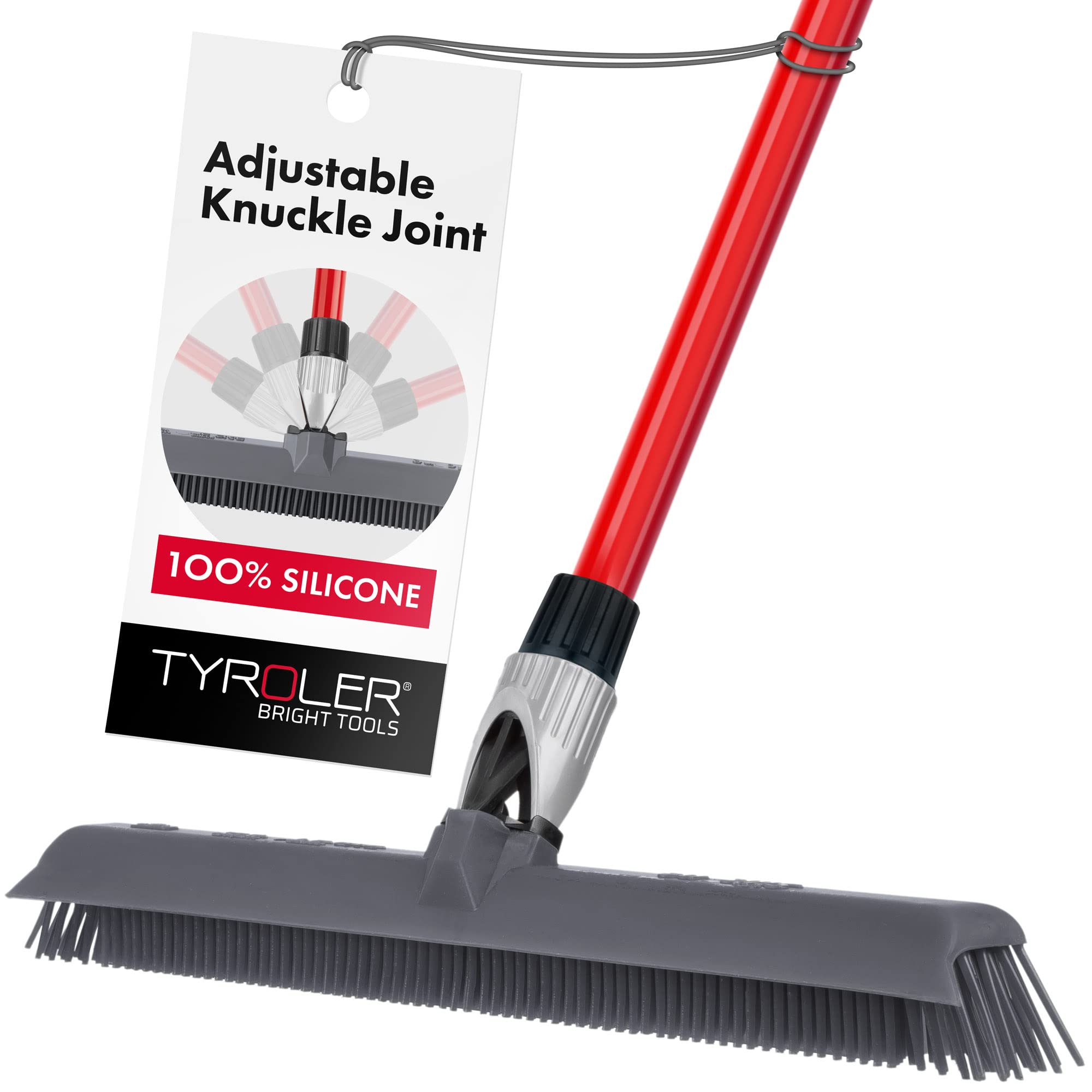 Tyroler 2-in-1 Silicone Broom & Floor Squeegee | 40cm Rubber Broom Head 4-Part Handle 140cm Squeegee Broom | Perfect Pet Hair Removal Broom for Dust, Carpet Rake, Hardwood Floor, Deck, Outdoor/Indoor