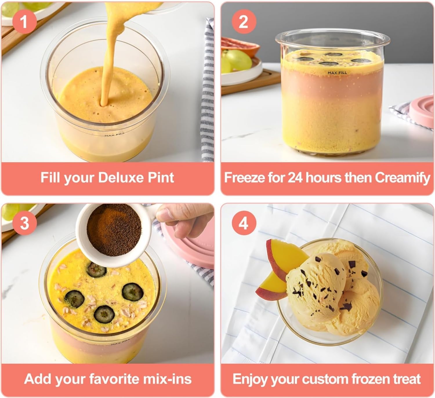 4 Pack Ice Cream Pints and Lids Compatible with Ninja NC300 NC301 NC299AMZ Series Creami Ice Cream Makers,BPA-Free,Dishwasher Safe,Color Lids,(16oz Cups) (NC301 Series 4)