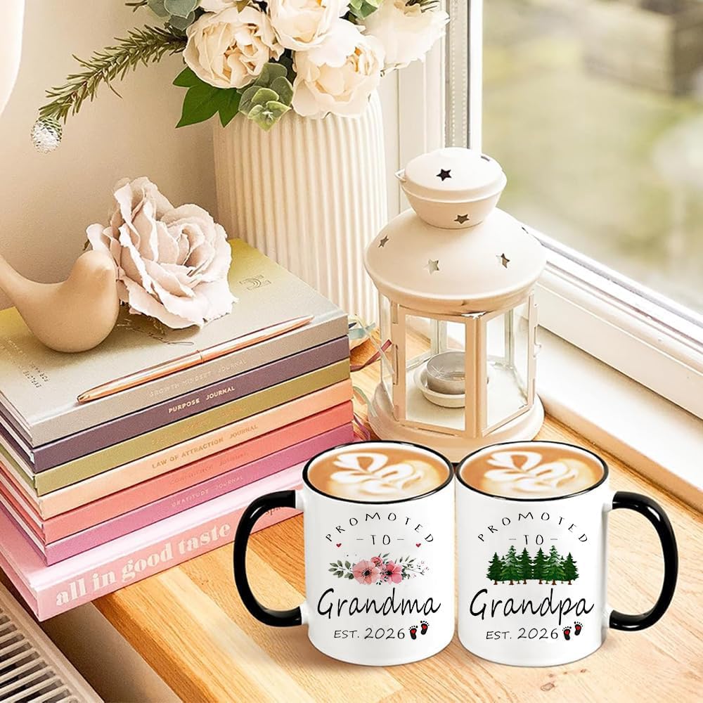 Promoted to Grandparents est 2026 New Grandparents Pregnancy Announcement Grandma Grandpa 2026 Mugs Set Announcement 2026 Gift,New Baby Announcement First Time Grandma Grandpa Coffee Cups