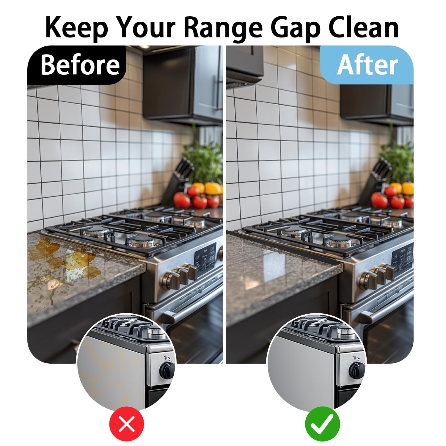 Stainless Steel Stove Counter Gap Cover (2 Pack, Black), Stove Gap Guard, Stove Gap Filler for Kitchen, Range Trim Kit, Heat Resistant with Easy Clean, Adjustable Length 13.8” to 27.5”
