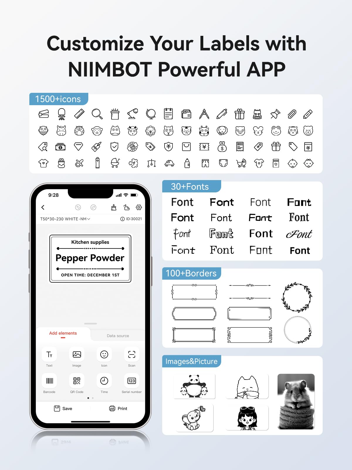 NIIMBOT Label Tape for B1/B21/B3S, 1.6'' x 0.8'' (40x20mm), 230 Labels/Roll, Thermal Label Tape for Marson Jar/Bakery/Grocery/Barcode/Return Address/Small Business, White
