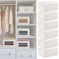 Coloch 6 Pack Linen Storage Bins with Clear Window, Collapsible Closet Storage Box Fabric Clothing Organizer Stackable Organizer Basket for Folded Clothes, Jeans, Toy, Book, Shelves, Closet, Beige