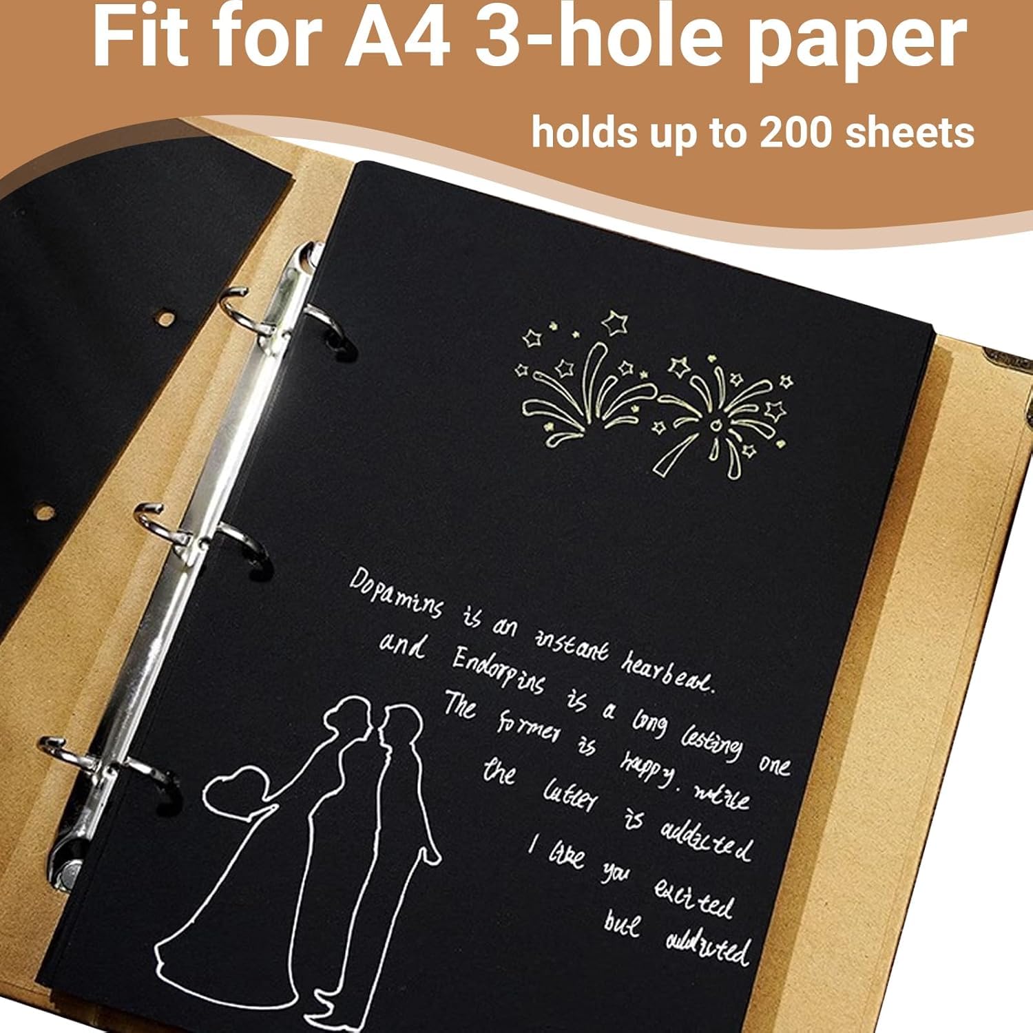 A4 Kraft Binder 3-Holds Round Ring Binder 2 Pack, Durable Binding Hard Cover Protector for Journal, Notebook, Inserted Sheets & Refill Paper, Holds 200 Sheets Capacity (A4 Size)