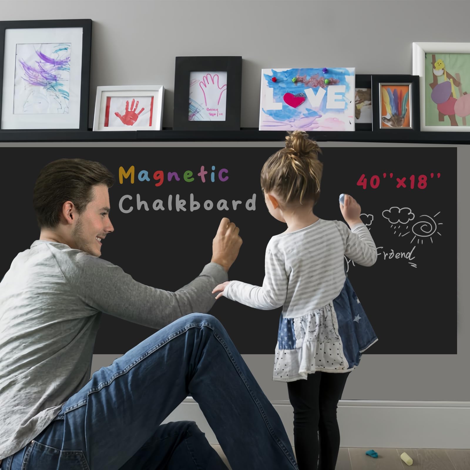 YOUNGJQ Magnetic Chalkboard Contact Paper for Wall 39" x 17.3" (100x44 cm) Self Adhesive Blackboard Wallpaper Peel and Stick Wall Decal for Home Playroom Classroom