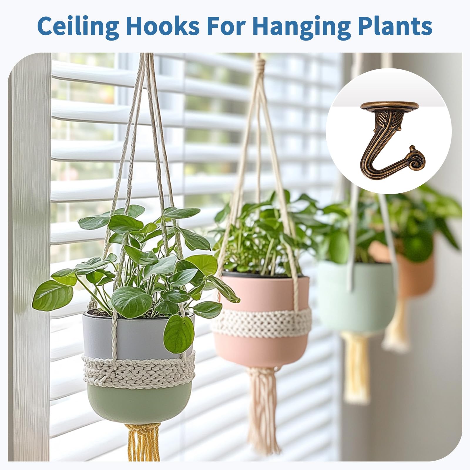 SEISSO 10 Sets Ceiling Hooks - Heavy Duty Metal Swag Hook with Hardware and Toggle Wings for Hanging Plants Ceiling Installation Cavity Wall Fixing Brass