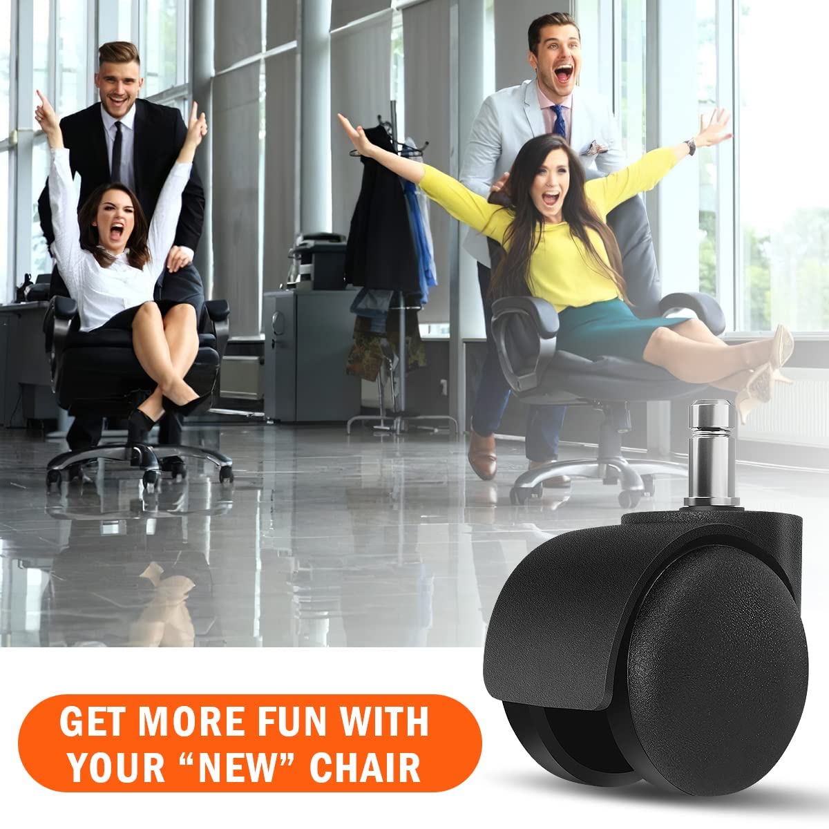 Office Chair Wheels - 2 Inch Chair Caster Wheel Set of 5, Heavy Duty Chair Wheel Replacement Supports 1000 lbs, No Noise, Suitable for Hardwood Floors and Carpets (Black)
