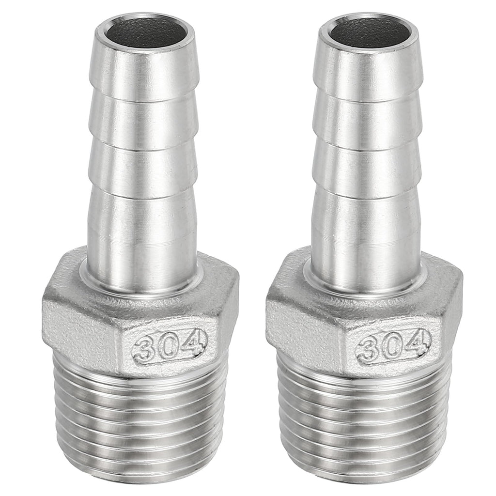 PATIKIL 304 Stainless Steel Barb Hose Fitting, 2 Pack 1/2" Hose Barb x 1/2" NPT Thread Pipe Connector Adapter Quick Fittings for Bore Air Water Connecting