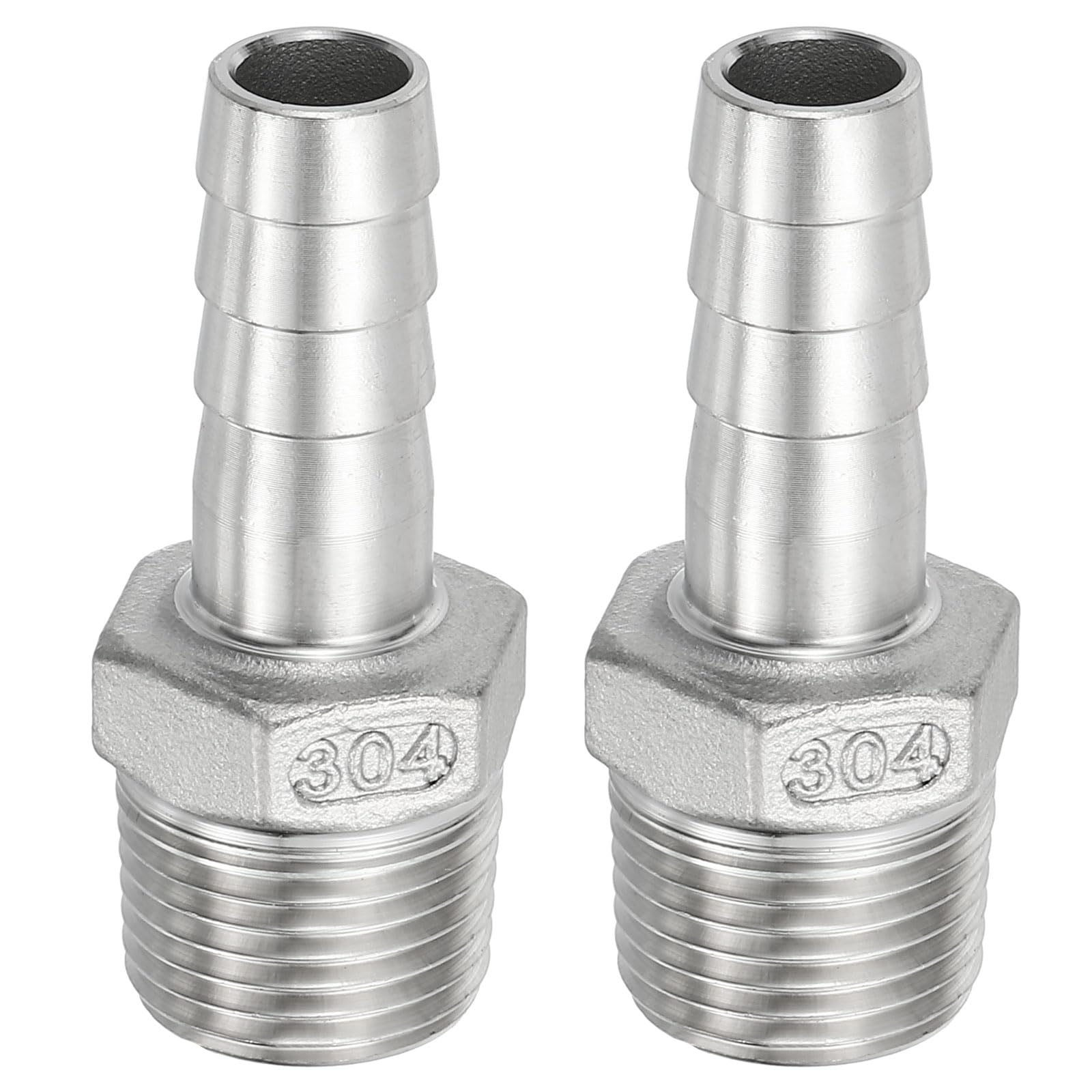 PATIKIL 304 Stainless Steel Barb Hose Fitting, 2 Pack 1/2" Hose Barb x 1/2" NPT Thread Pipe Connector Adapter Quick Fittings for Bore Air Water Connecting
