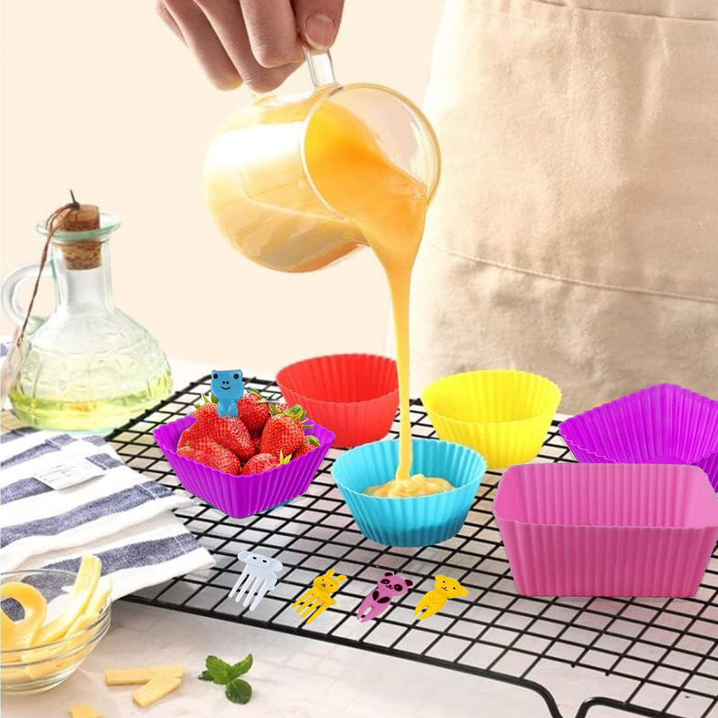 60 Pcs Silicone Lunch Box Dividers bento Box Accessories Silicone Cupcake Liners,Bento Lunch Box Dividers with Food Picks for Lunch Containers