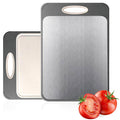 Newraturner Cutting Board Double Sided,Large Stainless Steel Cutting Boards,Wheat Straw Cutting Boards for Kitchen,for Meat, Veggies, Fruits, with Easy Grip Handle,Dishwasher Safe (1, Large)