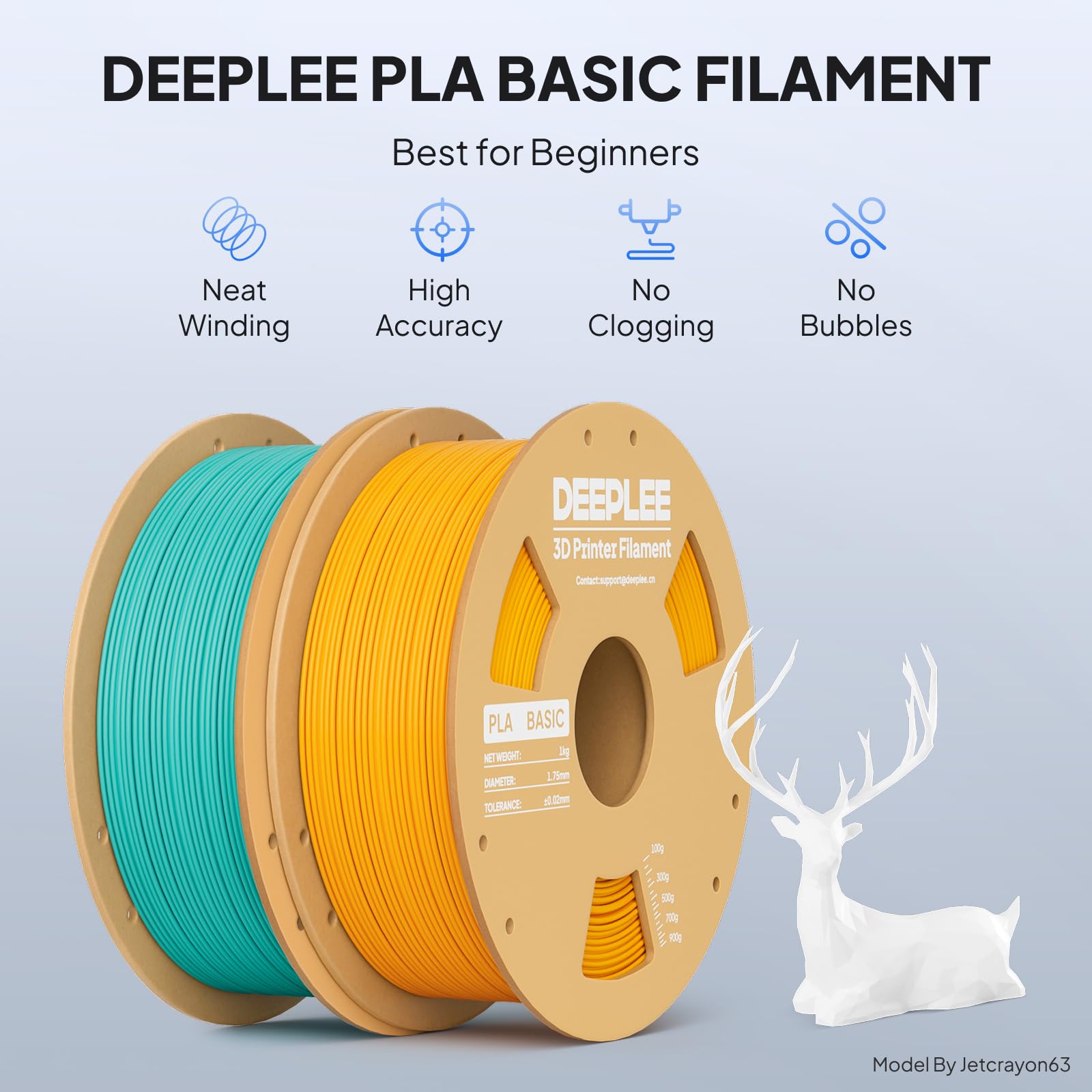 DEEPLEE PLA Basic 1.75mm 3D Printer Filament Black 1kg, 3D Printing Filament with Dimensional Accuracy +/- 0.02 mm, Neatly Wound, No Clogging, Best for Begginers, Fits for Most FDM 3D Printers