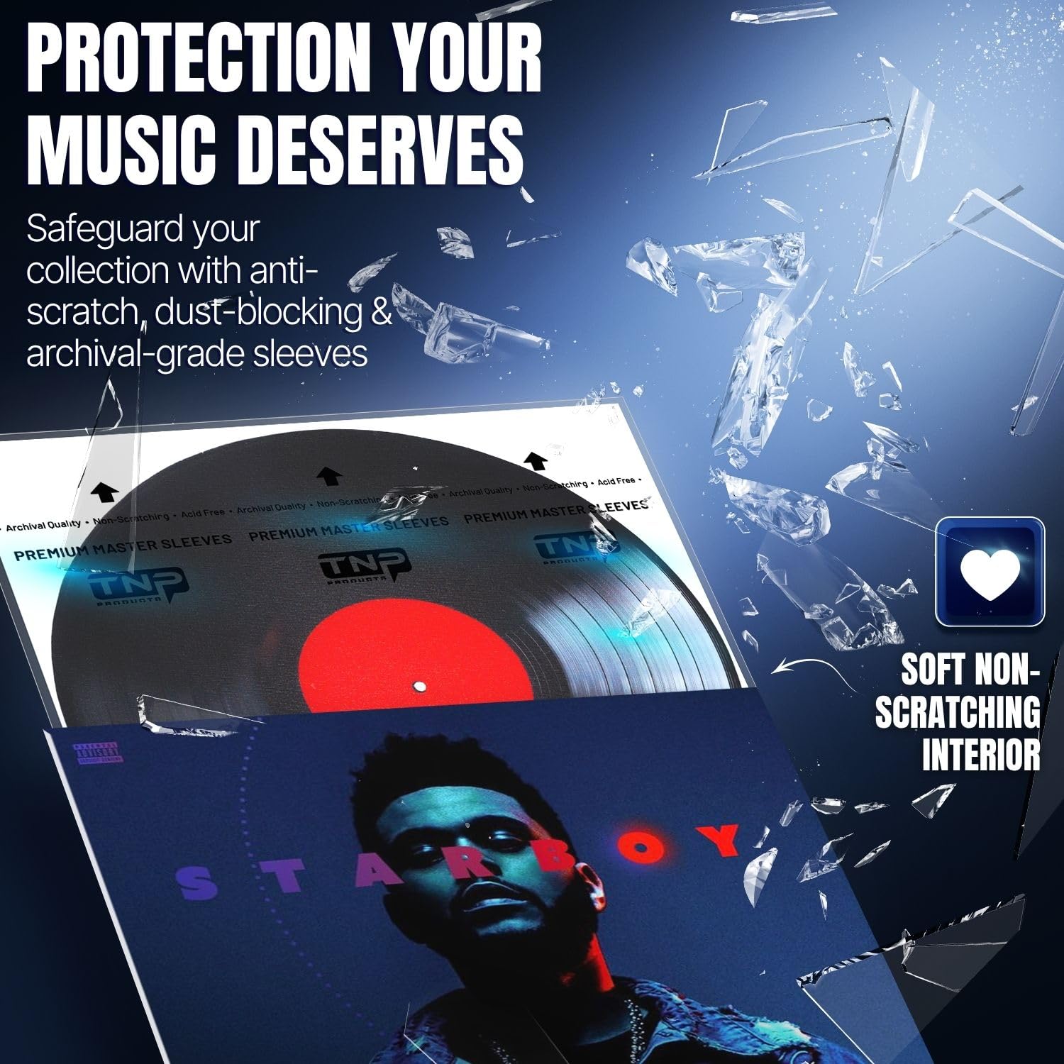 TNP 50 Vinyl Outer Sleeves Cover - Thick 3 Mil Vinyl Record Album Protective Sleeves 12.75" x 12.75" - Crystal Clear Plastic Record Sleeve for Single & Double LP Album Covers Storage Collection