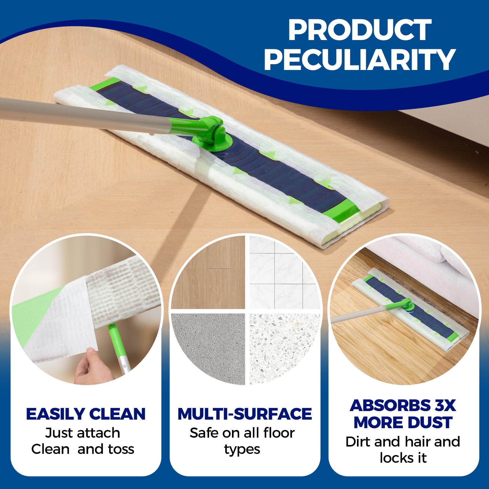 PEACHICHA XL Dust Sweeping Cloths Dry Mop Pads For XL Sweeper Disposable X Large Floor Cleaning Mop Refills, 9.84x17.71 Inch, 40 Count