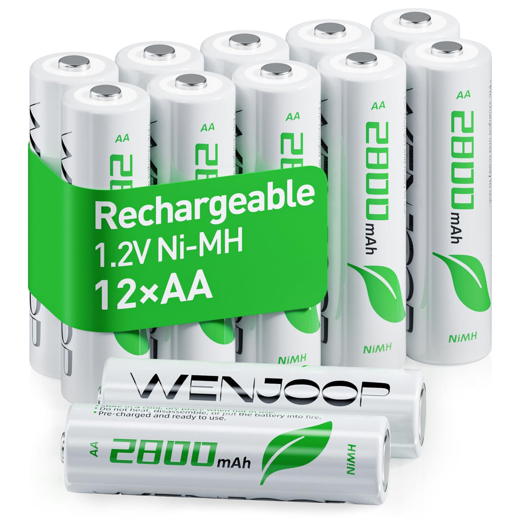 WENJOOP AA Rechargeable Batteries 12-Pack, 2800mAh NiMH High-Capacity, Low Self-Discharge, Long-Lasting AA Batteries for Flashlights, Remote Controls, Toys, Clocks