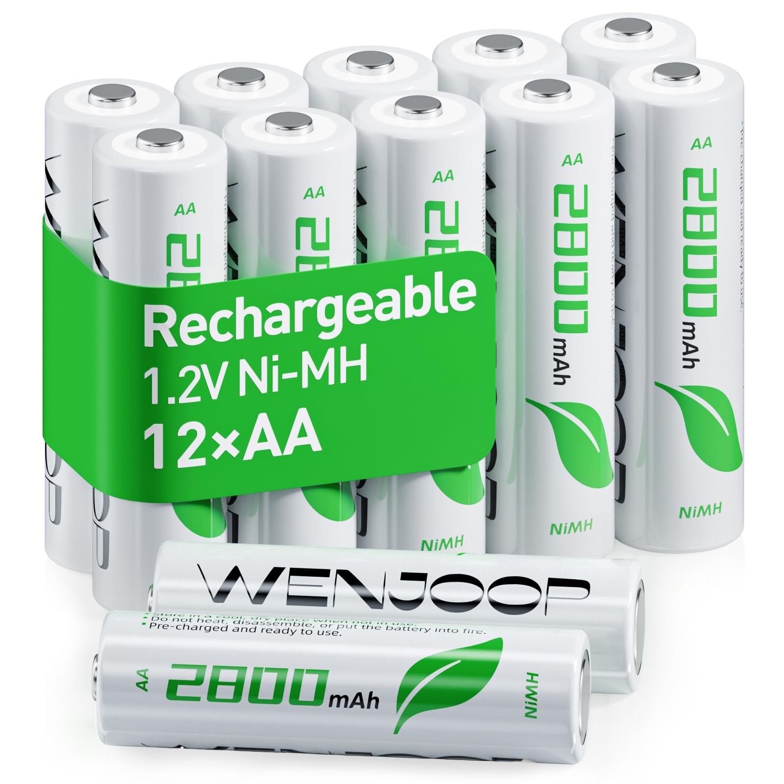 WENJOOP AA Rechargeable Batteries 12-Pack, 2800mAh NiMH High-Capacity, Low Self-Discharge, Long-Lasting AA Batteries for Flashlights, Remote Controls, Toys, Clocks