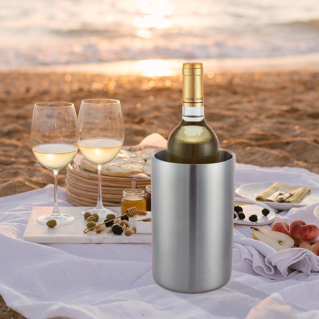 Wine Chiller Bucket Dual Wall Insulated Stainless Steel Wine/Champagne Cooler Bucket, Keeps Wine Cool