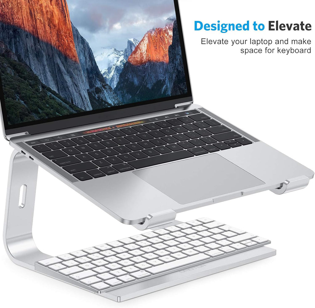 Laptop Stand, OMOTON Laptop Mount, Aluminum Laptop Holder Riser Stand for Desk, Compatible with MacBook Air/Pro, Dell, HP, Lenovo and All Laptops (10-15.6 inch),Silver
