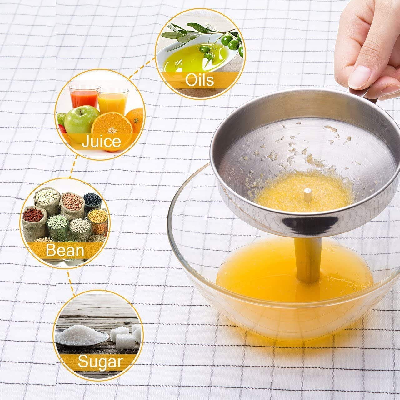 Lakatay Kitchen Funnel, 3 Piece Stainless Steel Funnels Set with Handle Design and Removable Strainer, Great for Transferring of Liquid, Fluid, Dry Ingredients & Powder, Funnels for Filling Bottles