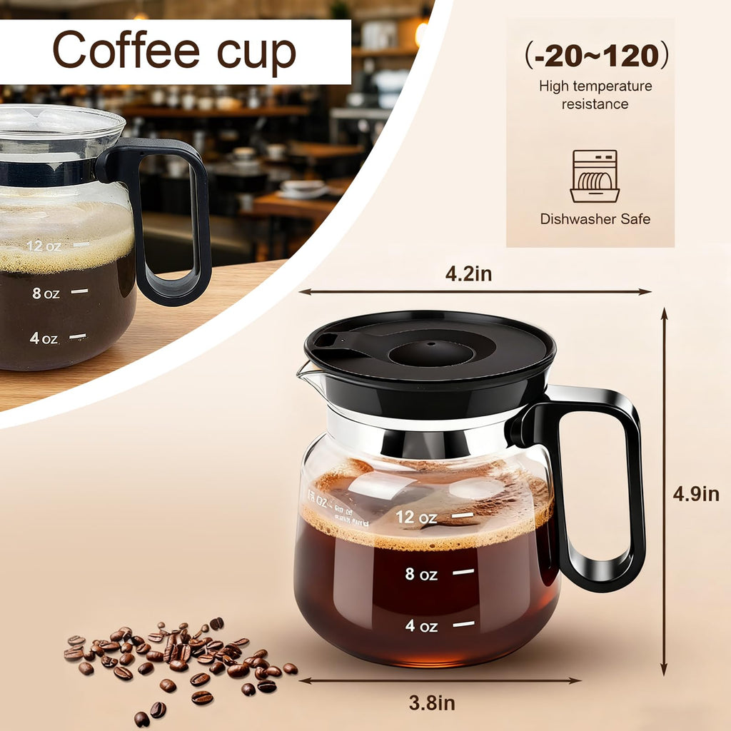 Julyxi 16 Oz Glass Coffee Mug – Coffee Pot Style, 16 Oz Glass Coffee Mug in Coffee Pot Shape, for Hot Cold Drinks Latte Cappuccino Home Office Kitchen(1pcs)