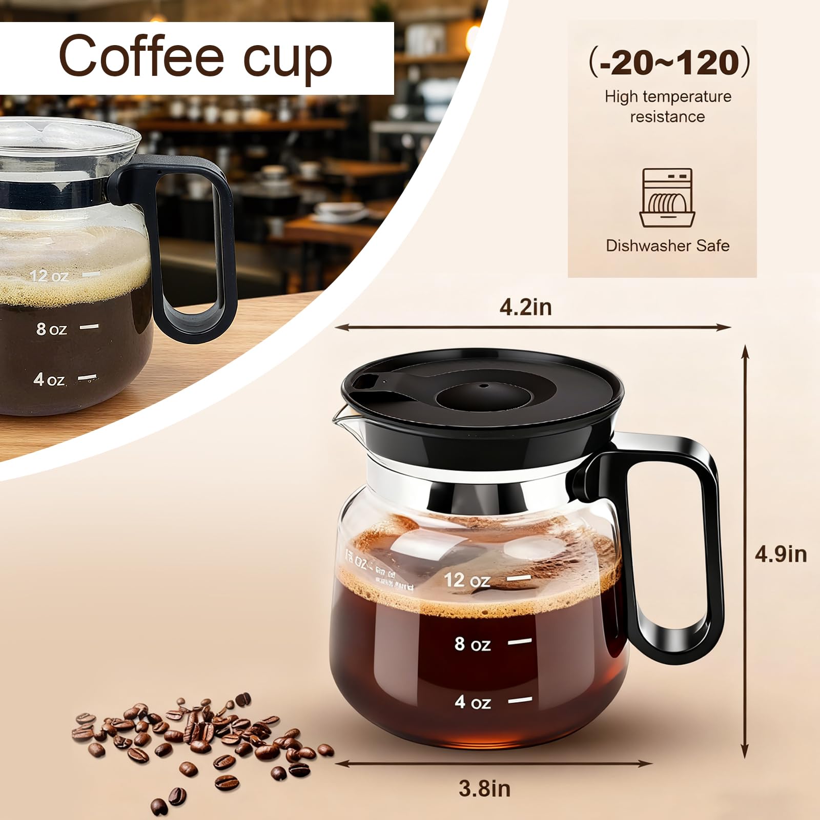 Julyxi 16 Oz Glass Coffee Mug – Coffee Pot Style, 16 Oz Glass Coffee Mug in Coffee Pot Shape, for Hot Cold Drinks Latte Cappuccino Home Office Kitchen(1pcs)