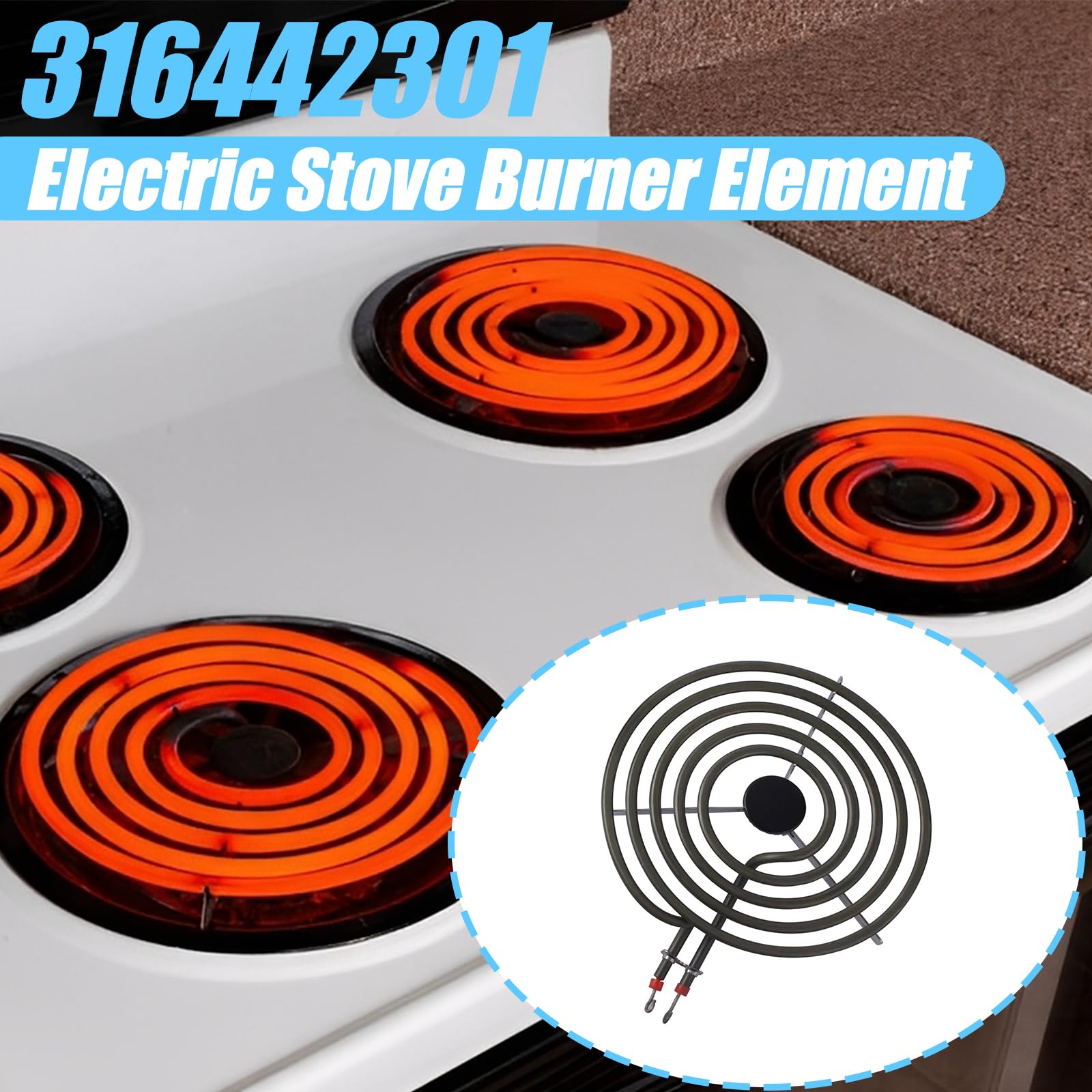 Wadoy 316442301 MP26YA 8 inch 5 Turns Surface Burner Element - Compatible Heating Element for Range, Stove & Cooktop AP4356467 222T025