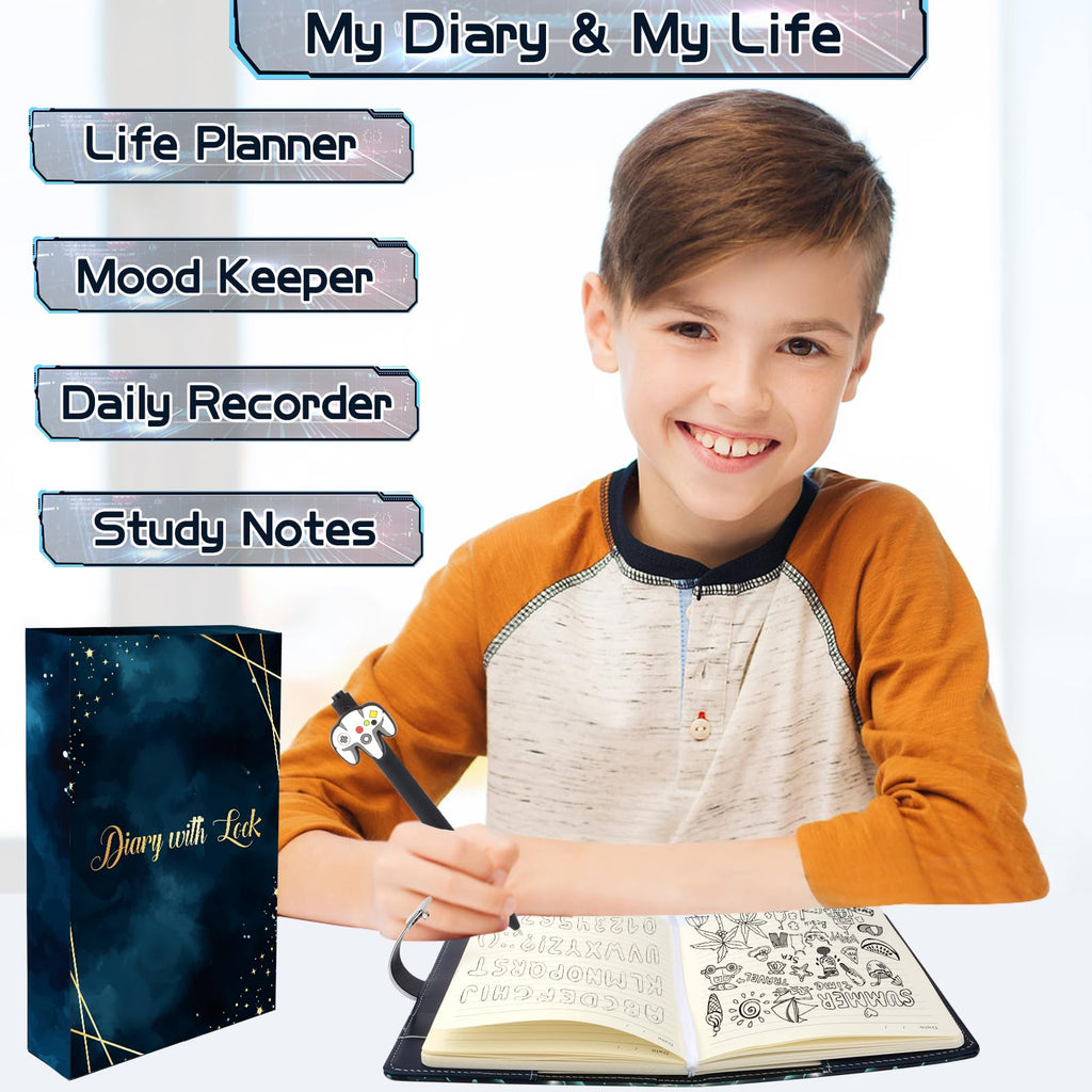 Diary with Lock for Boys Ages 8-12, Game Journal with Lock, Video Game Diary with Pen for Teen Boys 10-18, Gaming Notebook Birthday Gifts Back to School Gift Easter Gift for 10 11 12 14 15 16 Teenages